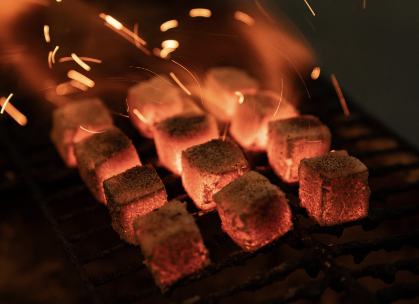 Burning Example Coconut Charcoal Briquettes