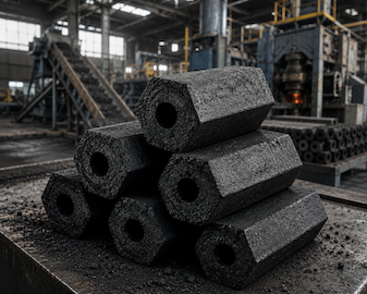 Illustration of hexagonal coconut charcoal briquettes for BBQ