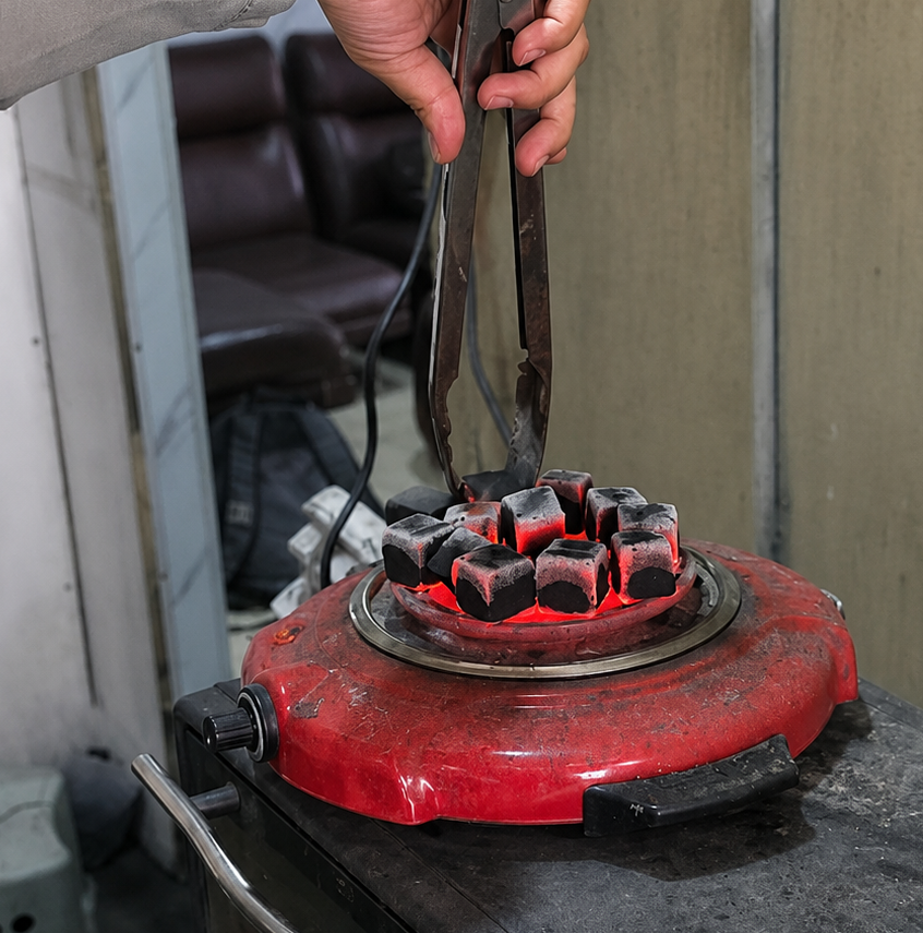 Burning evaluation of coconut charcoal briquette samples
