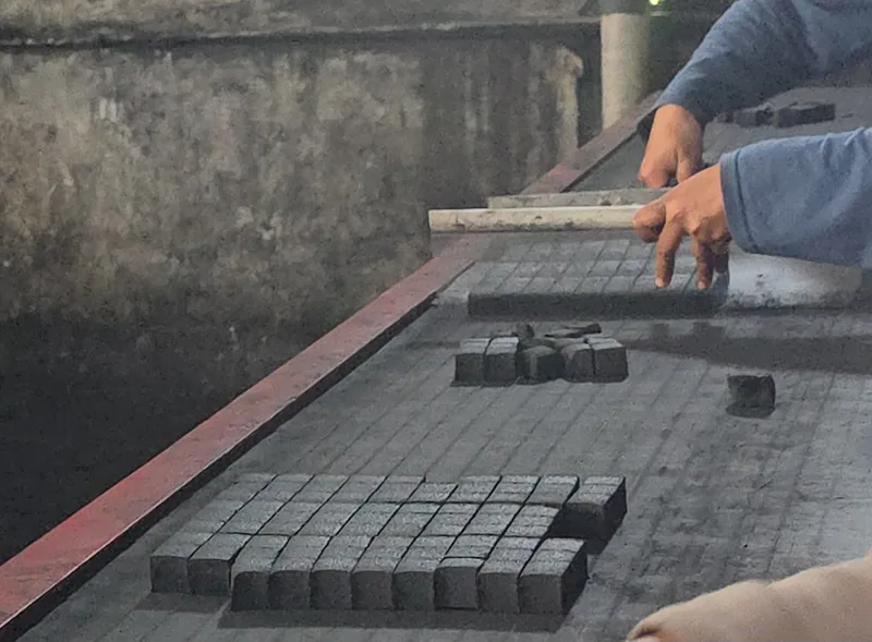 Manual quality inspection of coconut charcoal briquettes